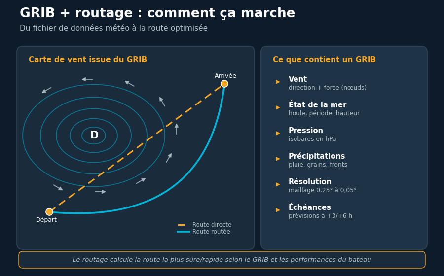 Schema che spiega il contenuto di un file GRIB e il principio del routing meteo