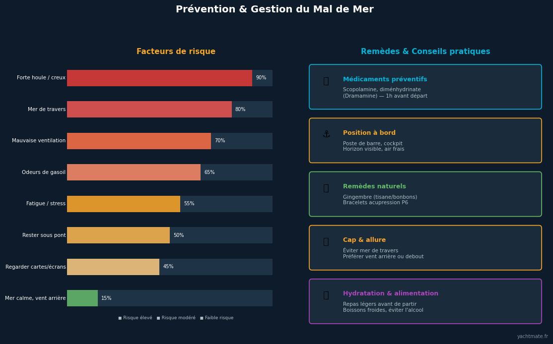 Schéma facteurs et remèdes du mal de mer en navigation