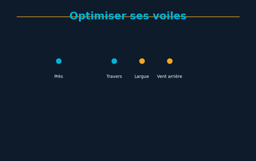 Diagrama de trimado de vela mostrando posiciones de carro, driza y backstay